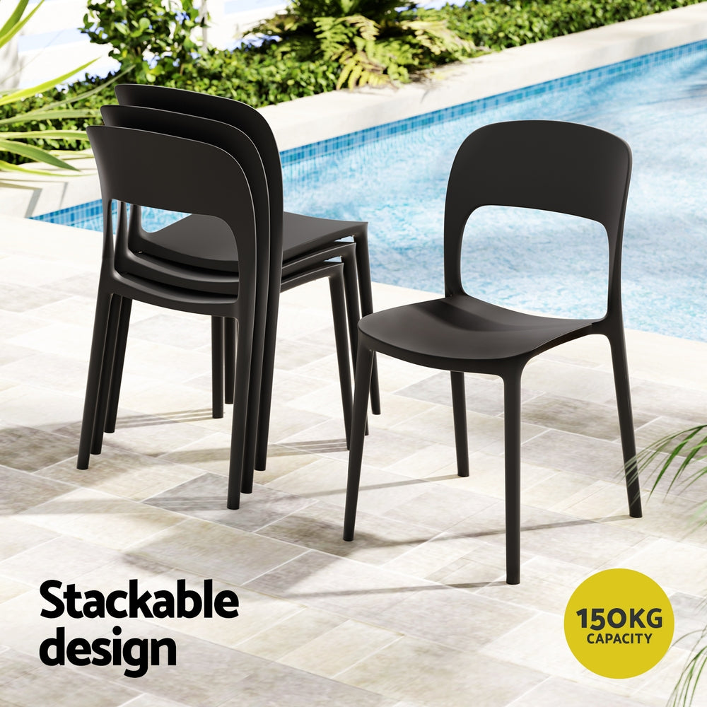 Outdoor Dining Chairs 4pc | Stackable PP Patio Furniture | Black