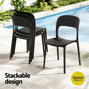 Outdoor Dining Chairs 4pc | Stackable PP Patio Furniture | Black