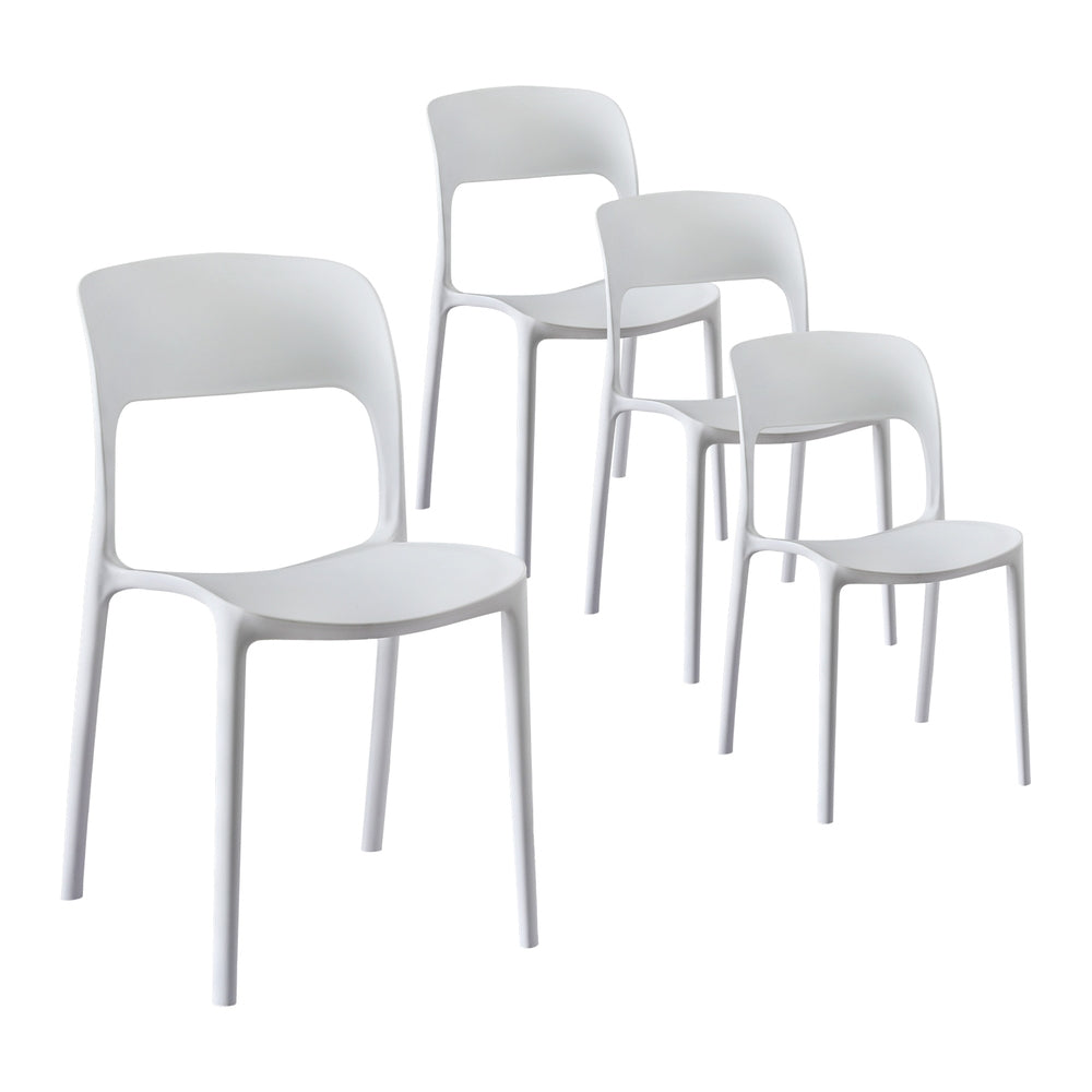 Outdoor Dining Chairs 4pc | Stackable PP Patio Furniture | White