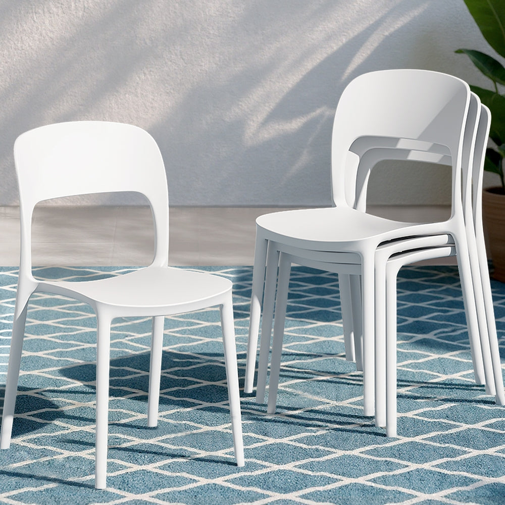 Outdoor Dining Chairs 4pc | Stackable PP Patio Furniture | White