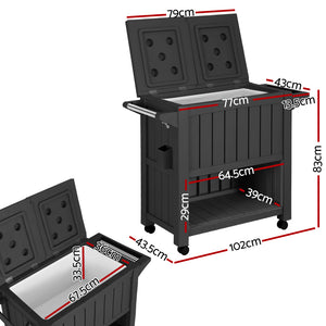 Outdoor Storage Cabinet Box | 80L | Ice Bucket Cooler | Rolling Serving Cart | Kitchen Trolley