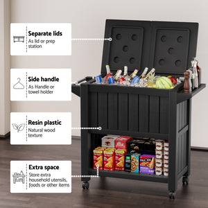 Outdoor Storage Cabinet Box | 80L | Ice Bucket Cooler | Rolling Serving Cart | Kitchen Trolley