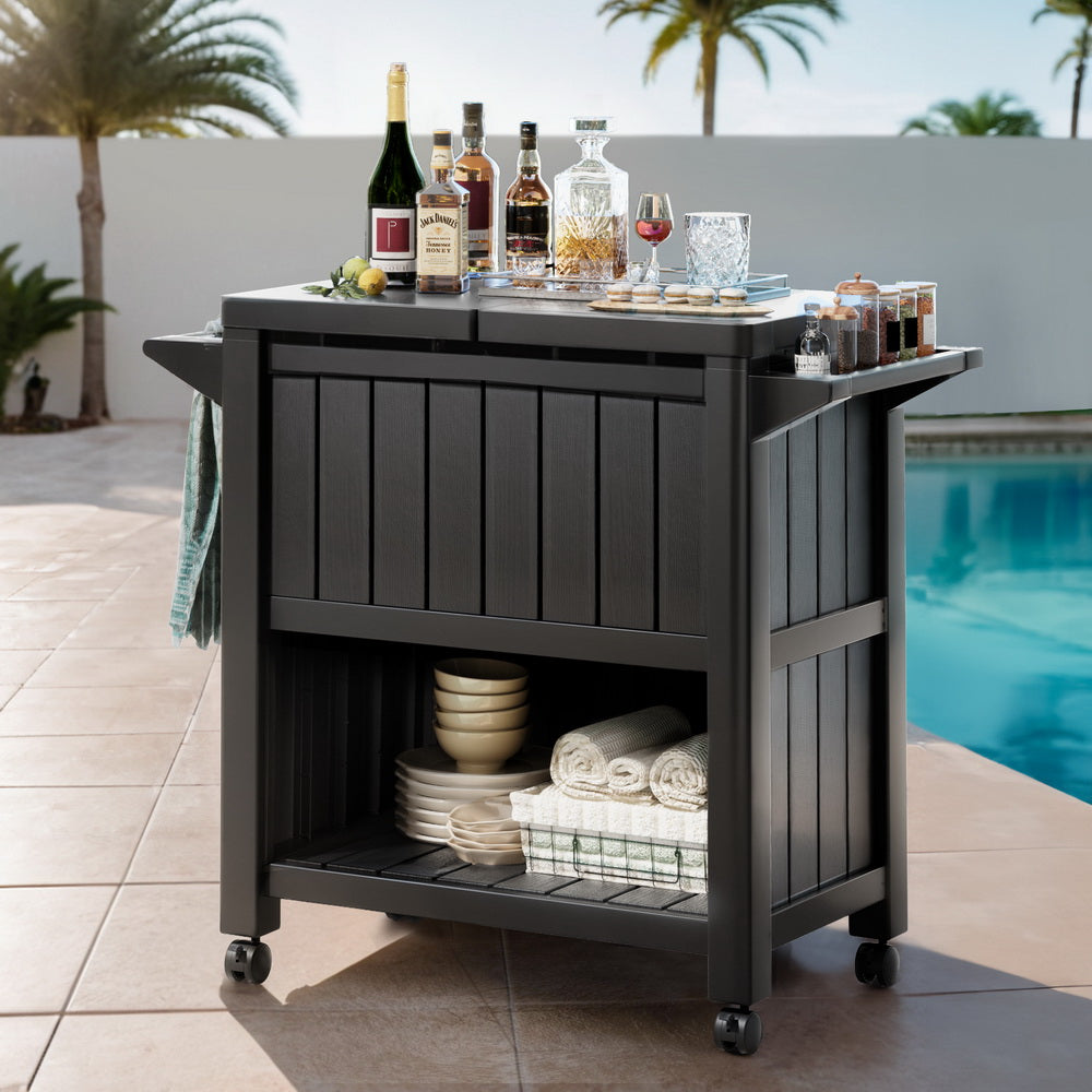 Outdoor Storage Cabinet Box | 80L | Ice Bucket Cooler | Rolling Serving Cart | Kitchen Trolley