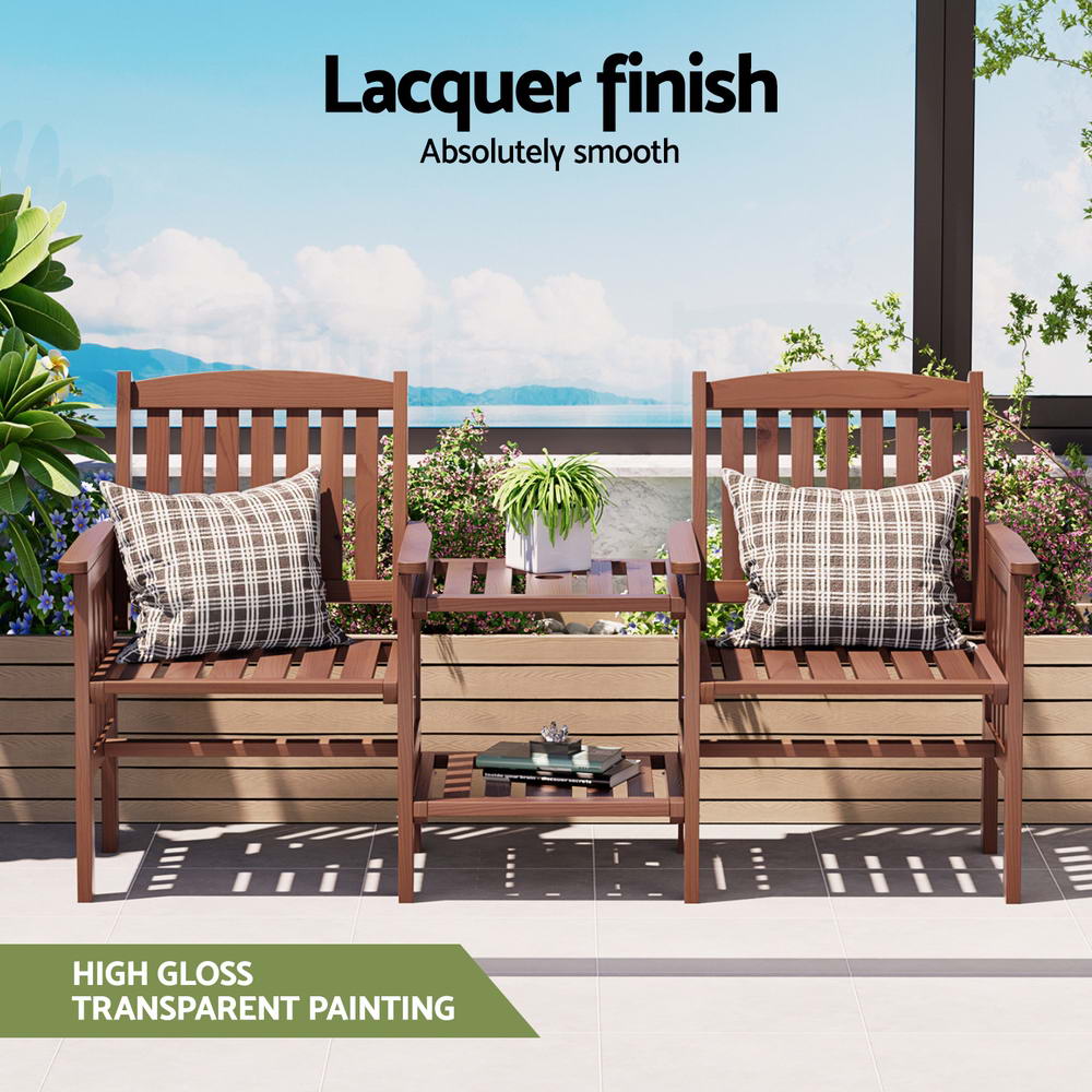Outdoor Garden Bench | Loveseat Wooden Table & Chairs | Patio Furniture | Brown