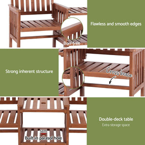 Outdoor Garden Bench | Loveseat Wooden Table & Chairs | Patio Furniture | Brown