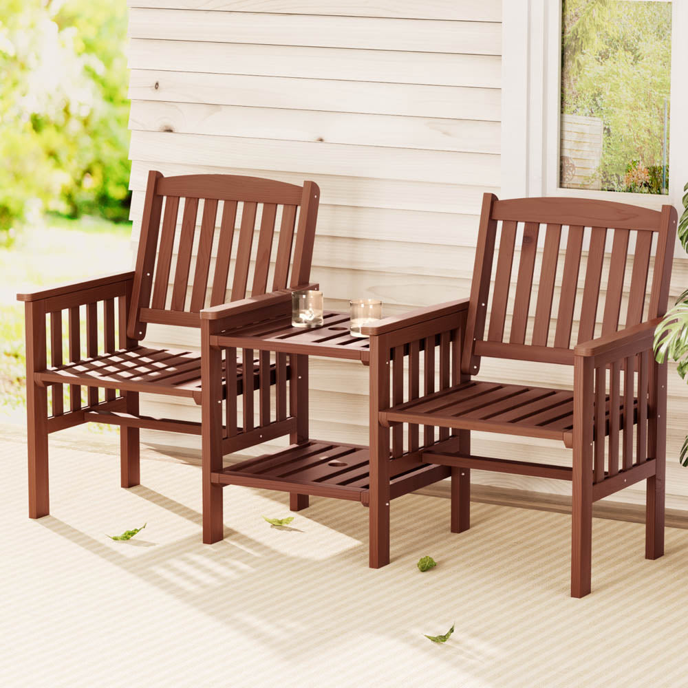 Outdoor Garden Bench | Loveseat Wooden Table & Chairs | Patio Furniture | Brown