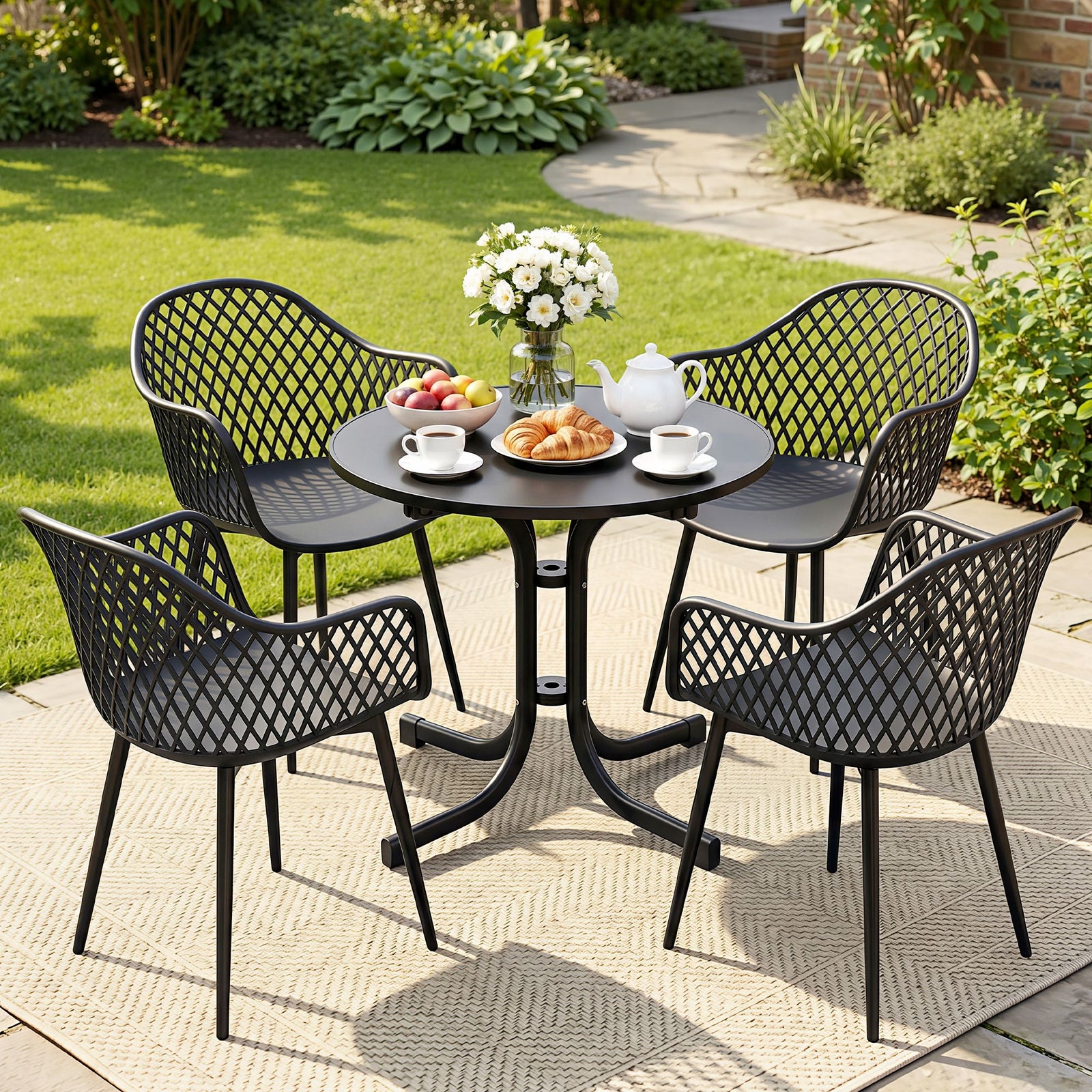Outdoor Dining Set | 5 Piece Table & Chairs | Diamond Style Black