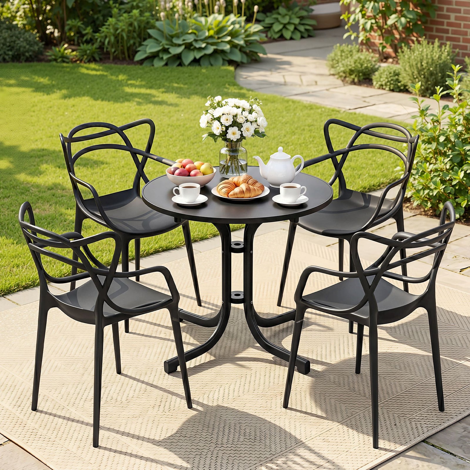 Outdoor Dining Set | 5 Piece Table & Chairs | Entwine Style Black