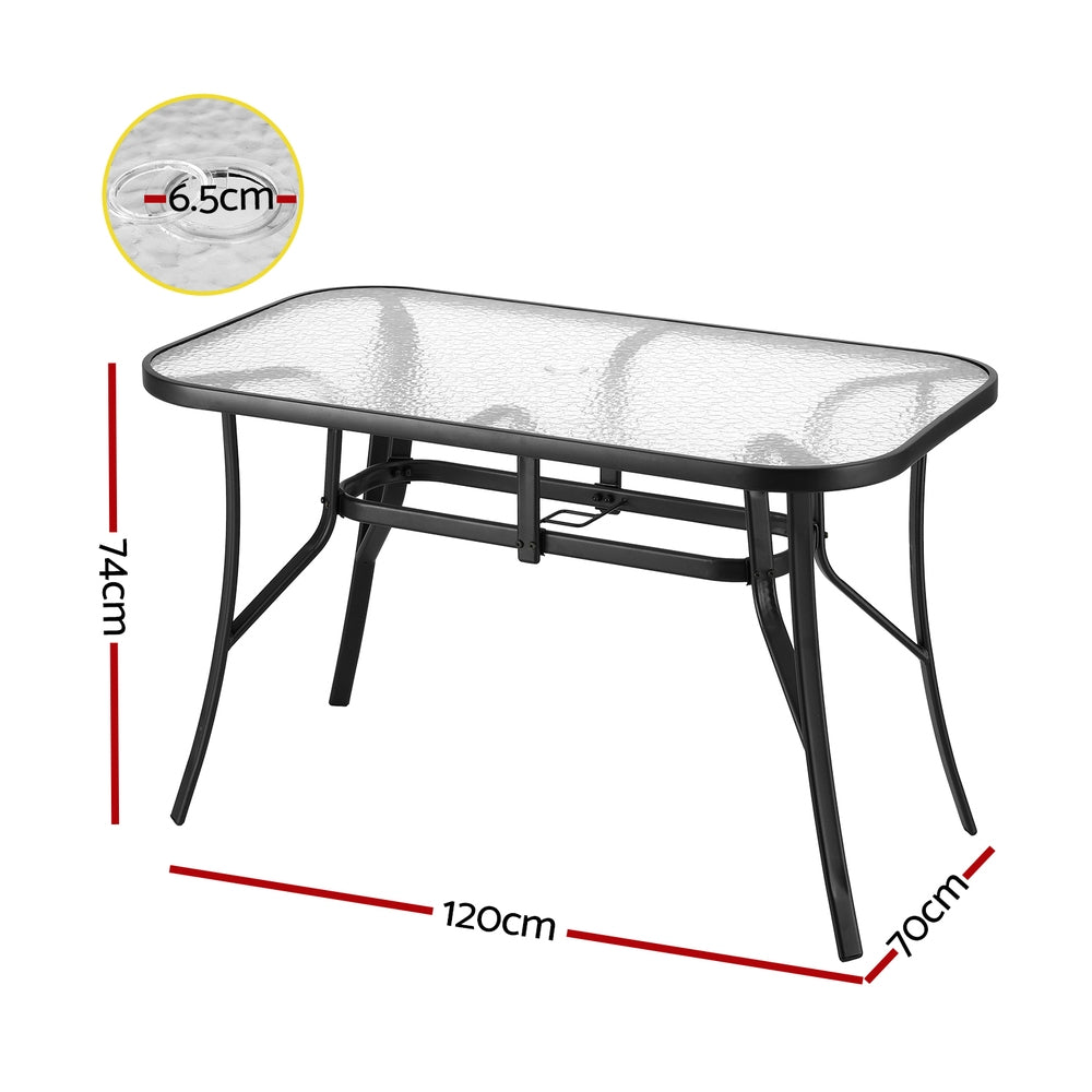 Gardeon Dining Table | 120CM | Outdoor | Steel Frame | Parasol Hole | Black