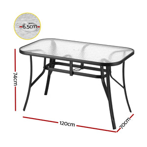 Gardeon Dining Table | 120CM | Outdoor | Steel Frame | Parasol Hole | Black
