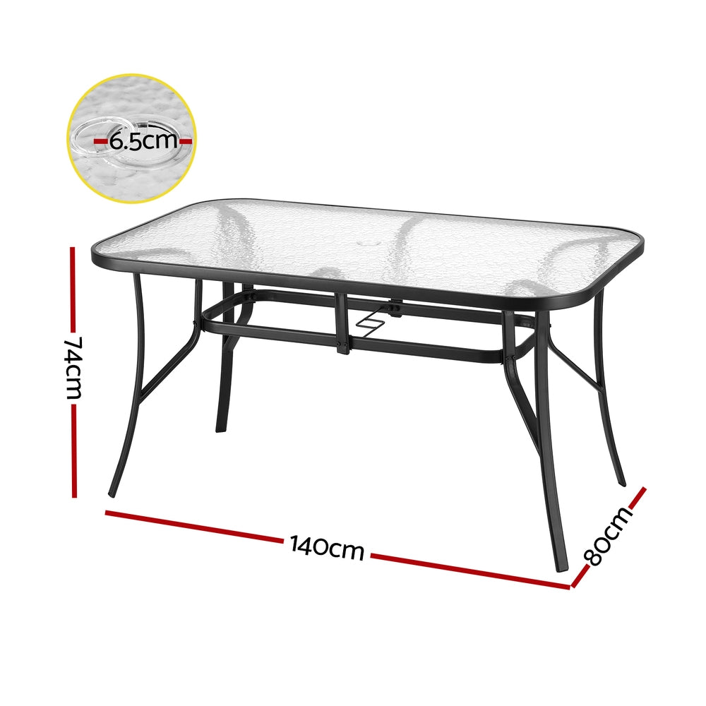 Gardeon Dining Table | 140cm | Outdoor Use | Steel Frame | Tempered Glass Top | Black