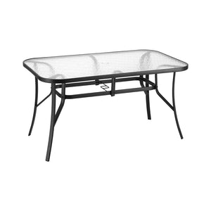 Gardeon Dining Table | 140cm | Outdoor Use | Steel Frame | Tempered Glass Top | Black