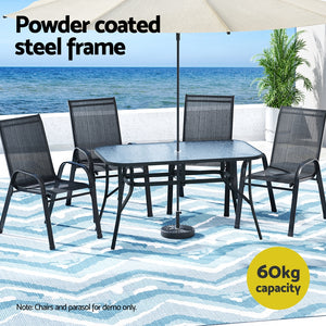 Gardeon Dining Table | 140cm | Outdoor Use | Steel Frame | Tempered Glass Top | Black
