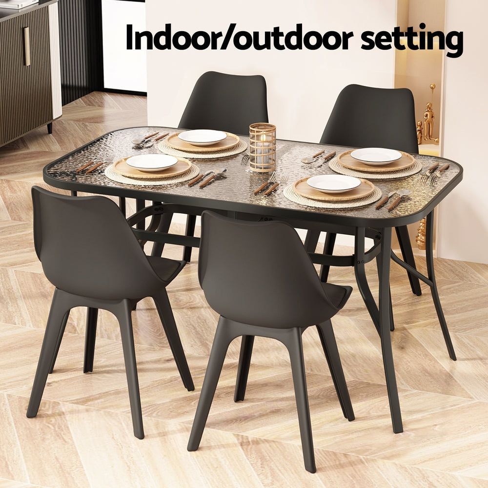 Gardeon Dining Table | 140cm | Outdoor Use | Steel Frame | Tempered Glass Top | Black