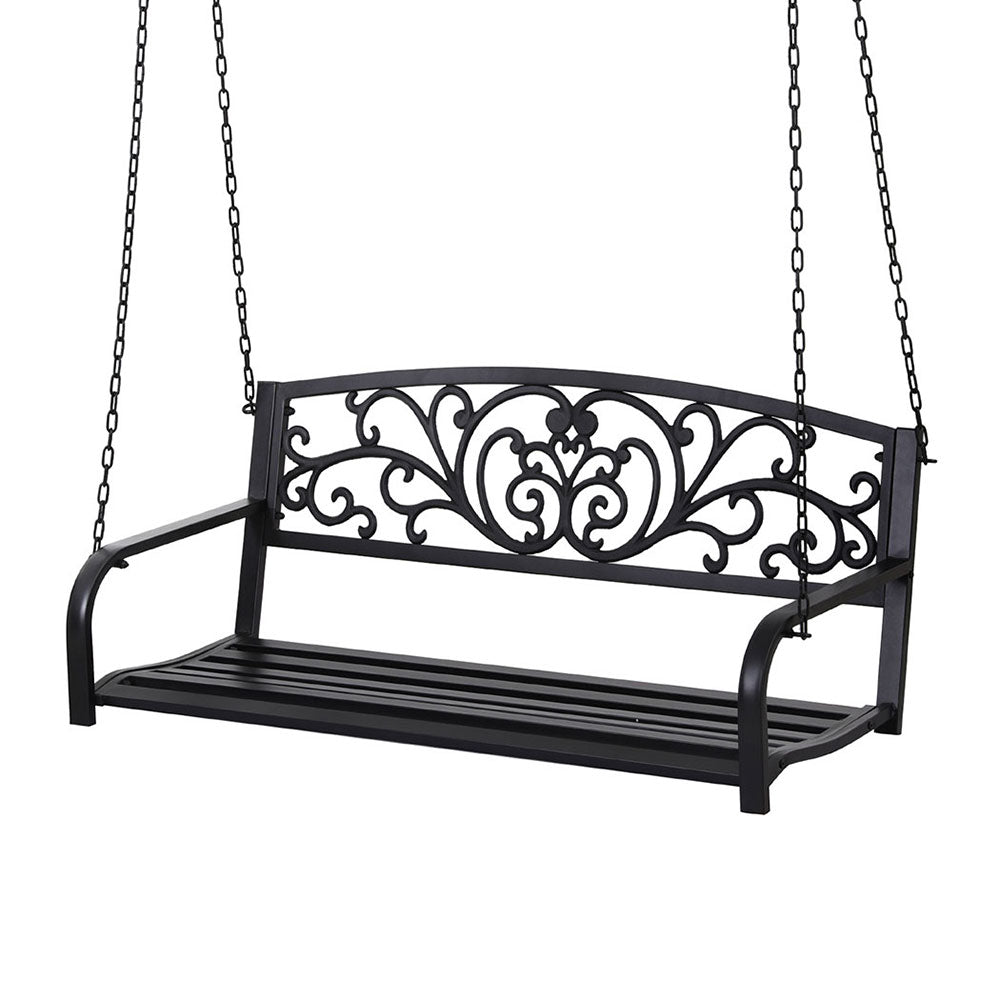 Outdoor Porch Swing Chair | Patio Furniture | Floral Backrest | 2 Seater | Black