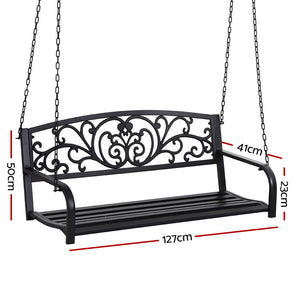 Outdoor Porch Swing Chair | Patio Furniture | Floral Backrest | 2 Seater | Black