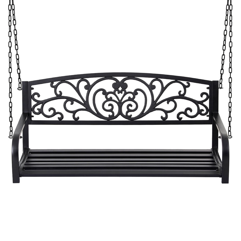 Outdoor Porch Swing Chair | Patio Furniture | Floral Backrest | 2 Seater | Black