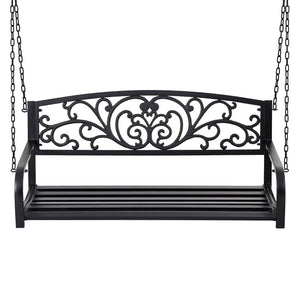 Outdoor Porch Swing Chair | Patio Furniture | Floral Backrest | 2 Seater | Black