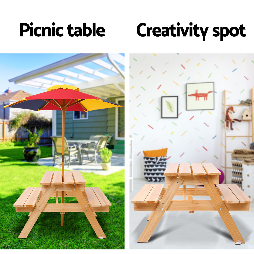 Wooden Picnic Table Set | With Umbrella