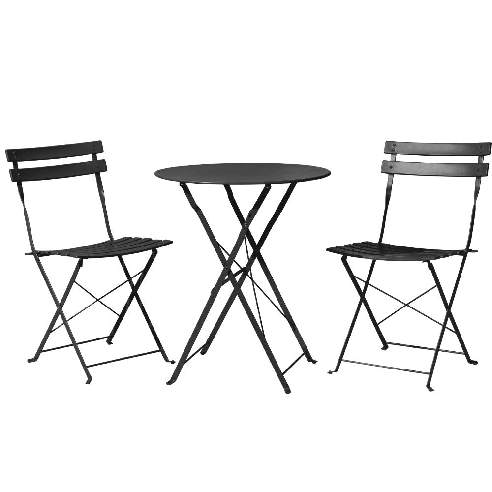 3PC Outdoor Bistro Set | Steel Table and Chairs | Patio Furniture | Black