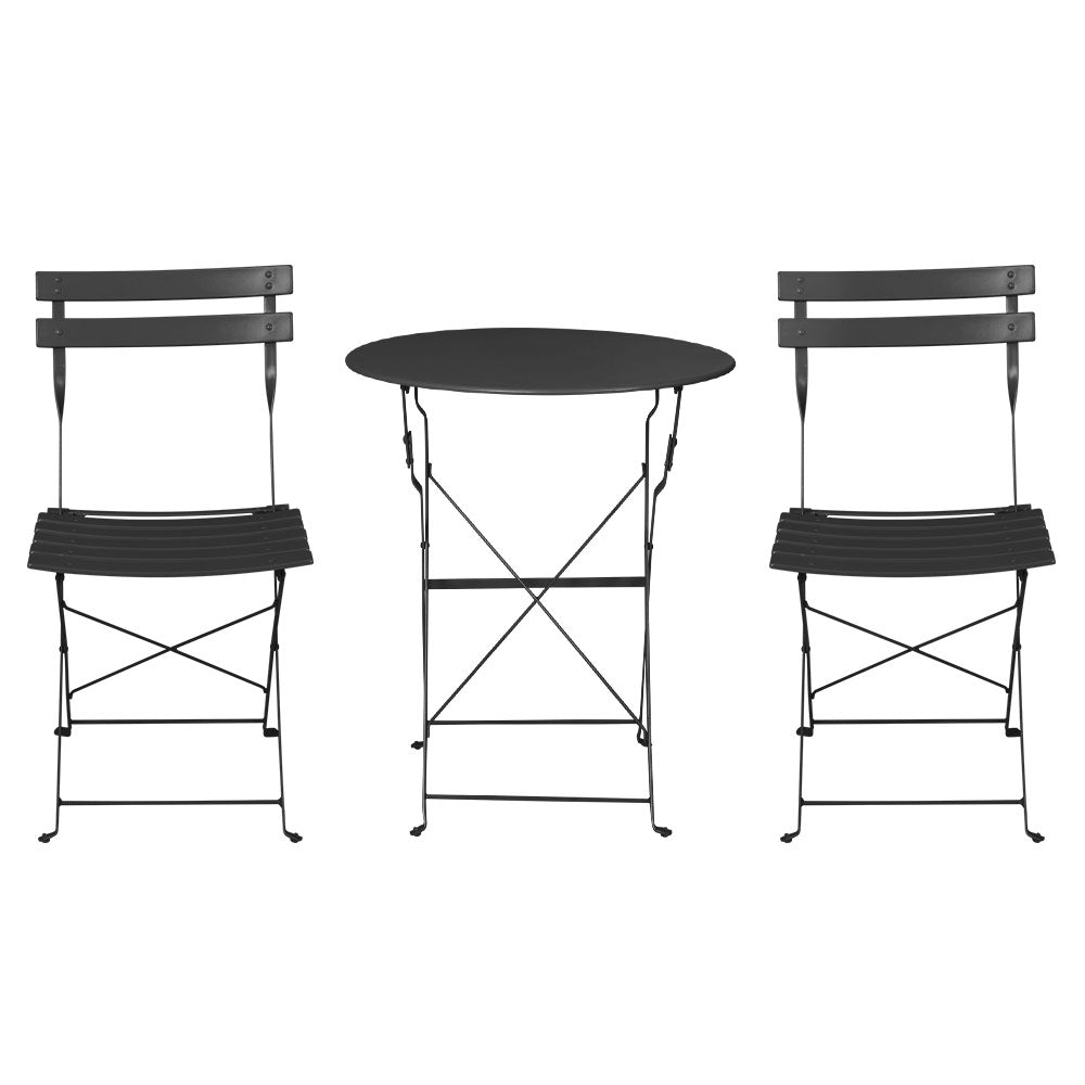 3PC Outdoor Bistro Set | Steel Table and Chairs | Patio Furniture | Black