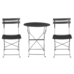 3PC Outdoor Bistro Set | Steel Table and Chairs | Patio Furniture | Black