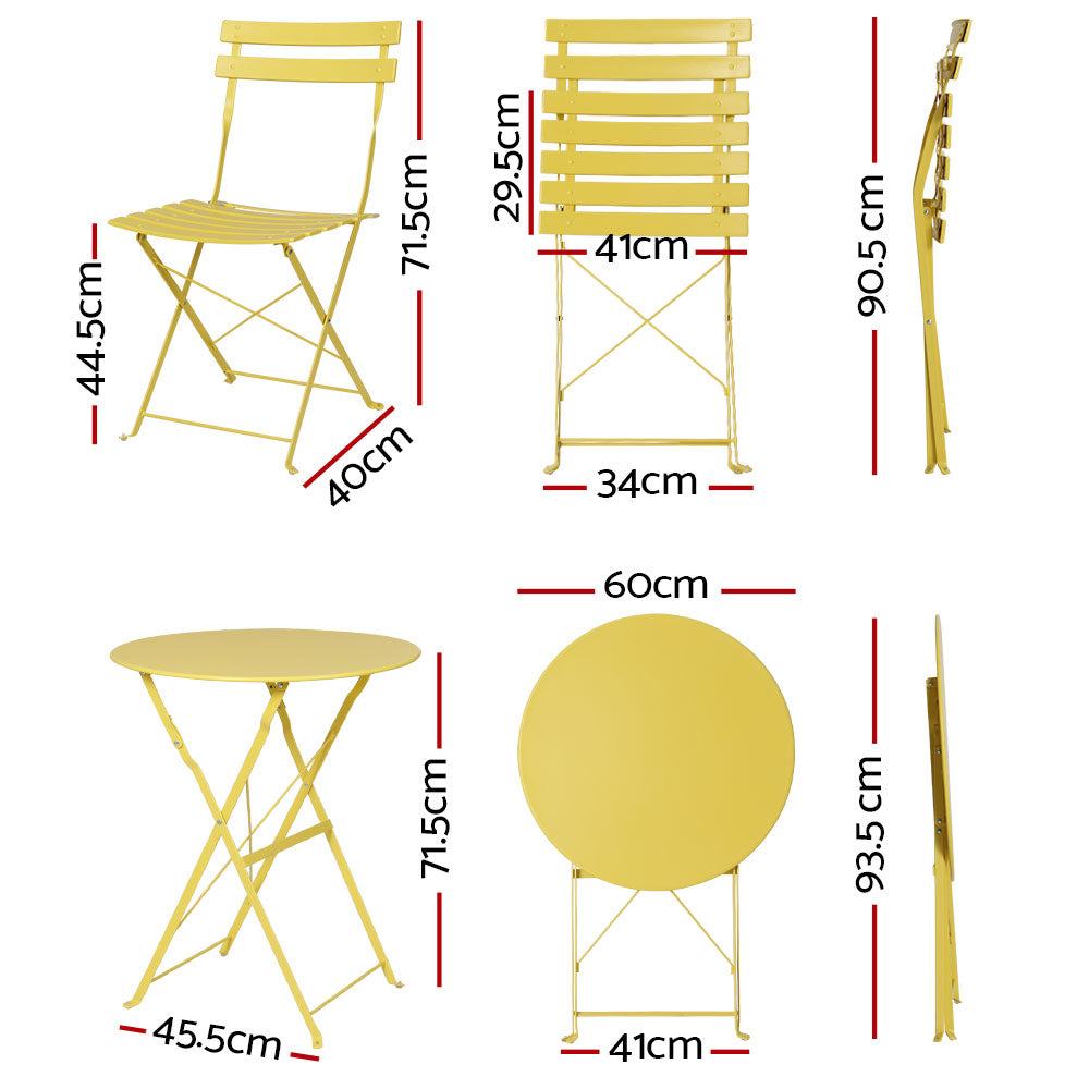 3PC Outdoor Bistro Set | Steel Table and Chairs | Patio Furniture | Yellow