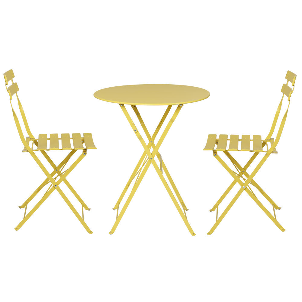 3PC Outdoor Bistro Set | Steel Table and Chairs | Patio Furniture | Yellow