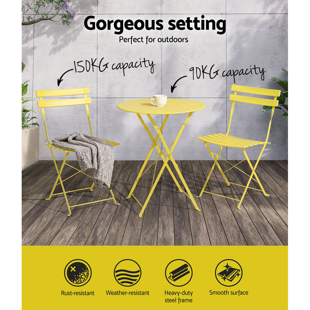 3PC Outdoor Bistro Set | Steel Table and Chairs | Patio Furniture | Yellow