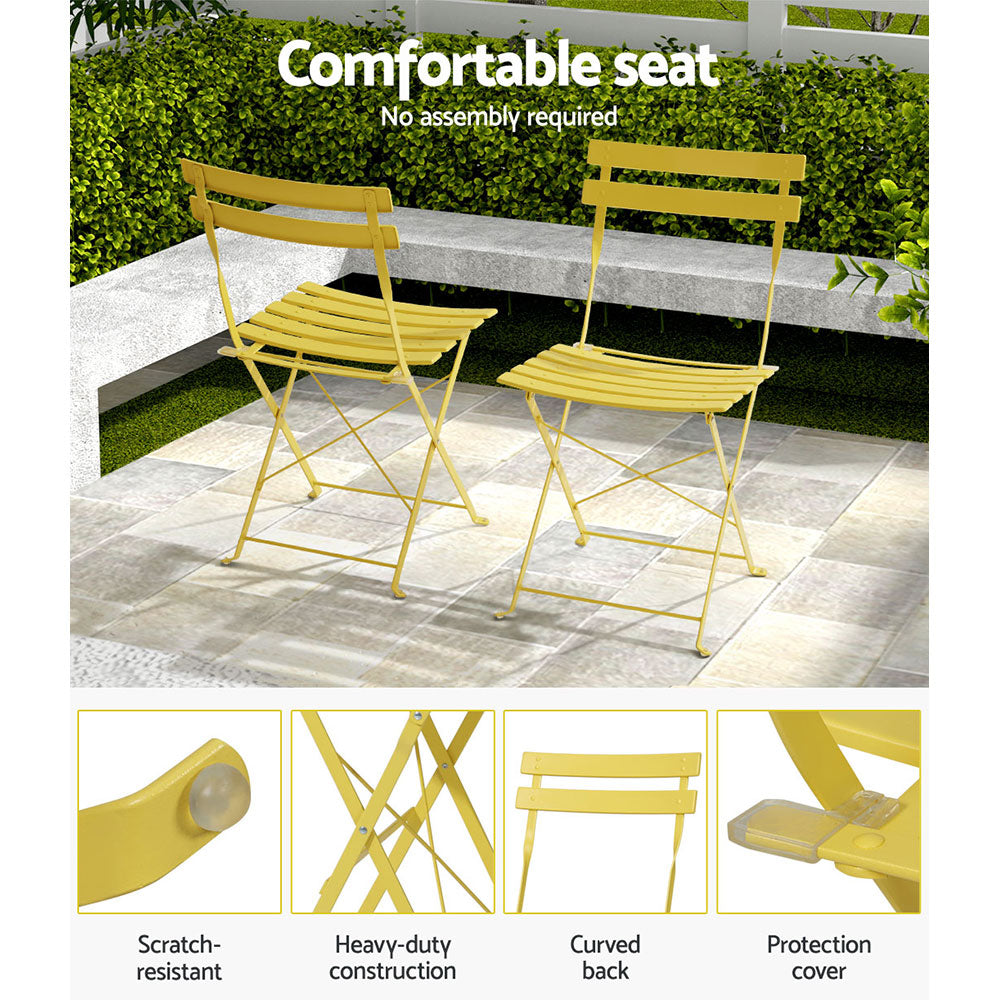 3PC Outdoor Bistro Set | Steel Table and Chairs | Patio Furniture | Yellow