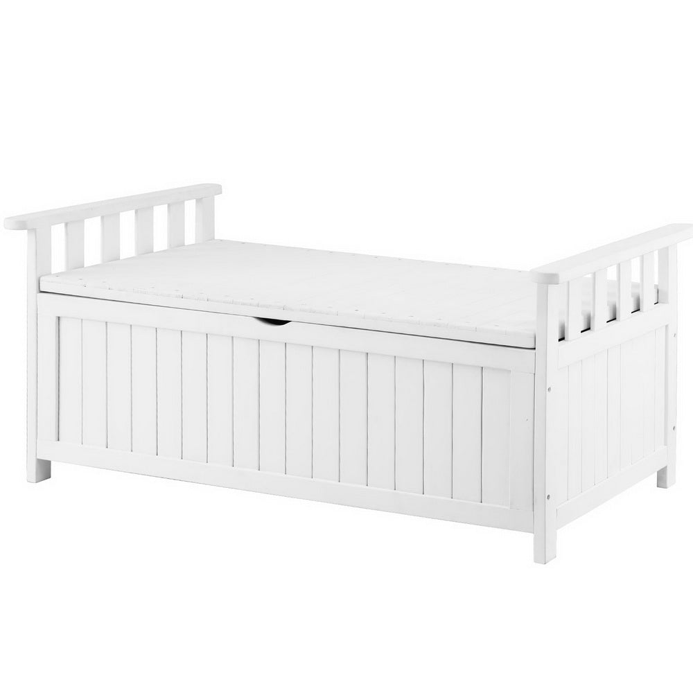 Outdoor Storage Bench Box | Wooden | Garden Toy & Tool | White Finish