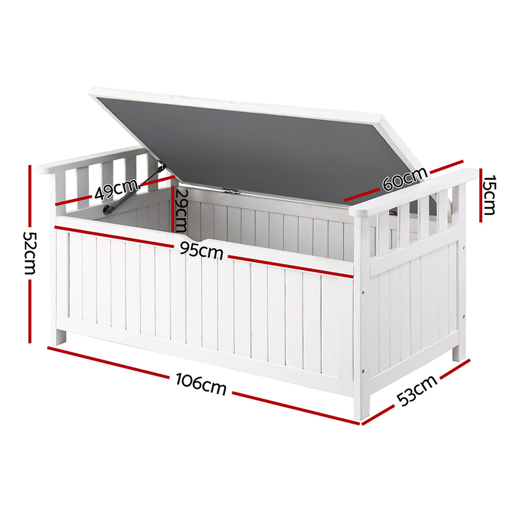 Outdoor Storage Bench Box | Wooden | Garden Toy & Tool | White Finish