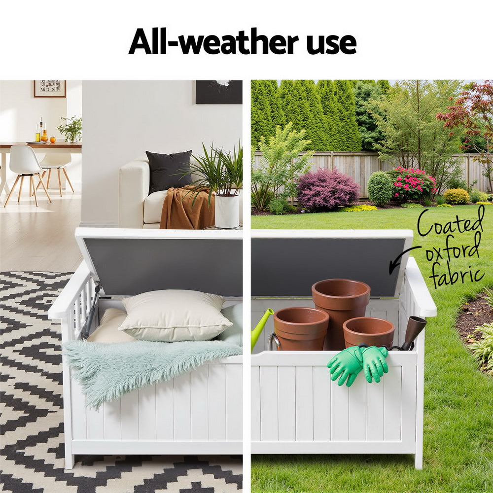 Outdoor Storage Bench Box | Wooden | Garden Toy & Tool | White Finish