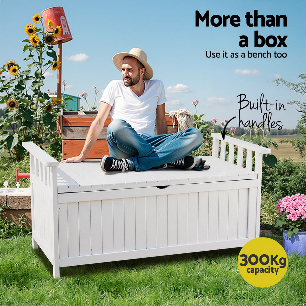 Outdoor Storage Bench Box | Wooden | Garden Toy & Tool | White Finish