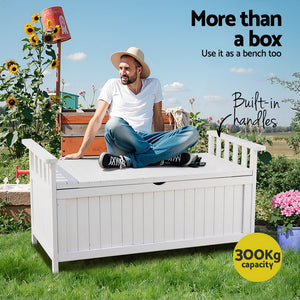 Outdoor Storage Bench Box | Wooden | Garden Toy & Tool | White Finish