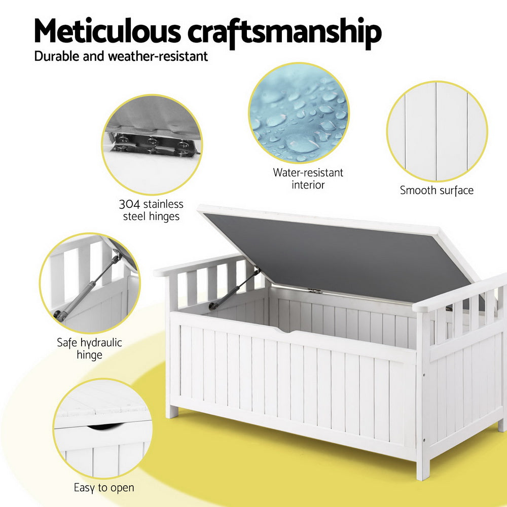 Outdoor Storage Bench Box | Wooden | Garden Toy & Tool | White Finish