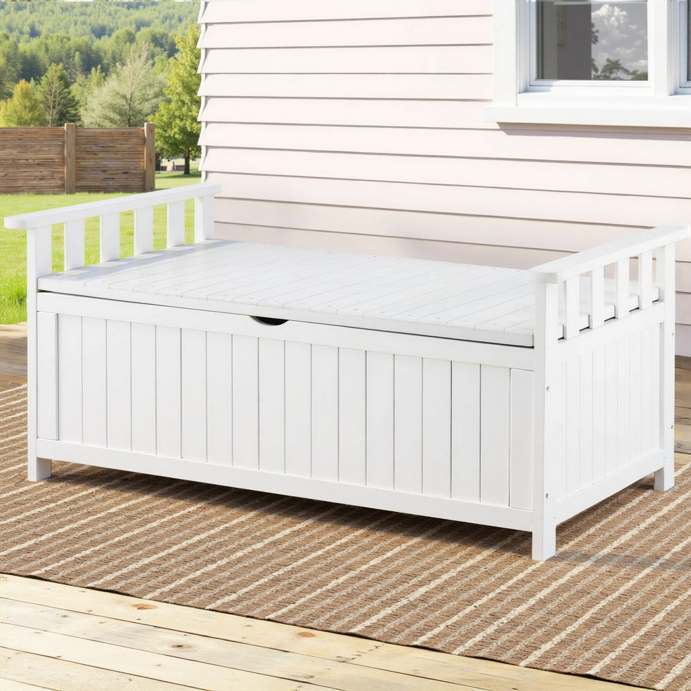 Outdoor Storage Bench Box | Wooden | Garden Toy & Tool | White Finish