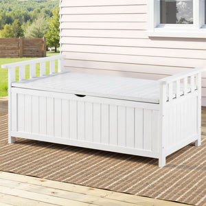Outdoor Storage Bench Box | Wooden | Garden Toy & Tool | White Finish