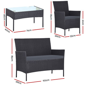 4 Seater Outdoor Sofa Set | Wicker Setting | Table Chair Furniture | Dark Grey