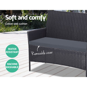 4 Seater Outdoor Sofa Set | Wicker Setting | Table Chair Furniture | Dark Grey