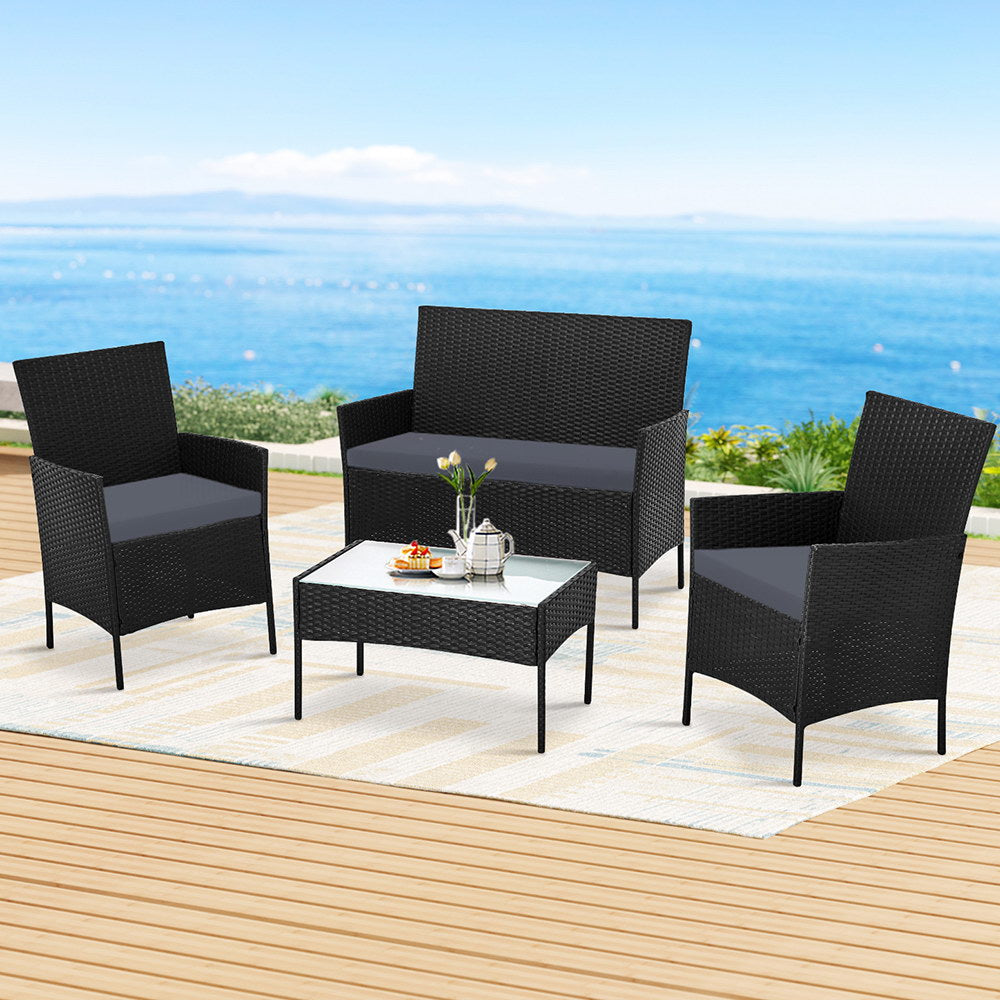 4 Seater Outdoor Sofa Set | Wicker Setting | Table Chair Furniture | Dark Grey