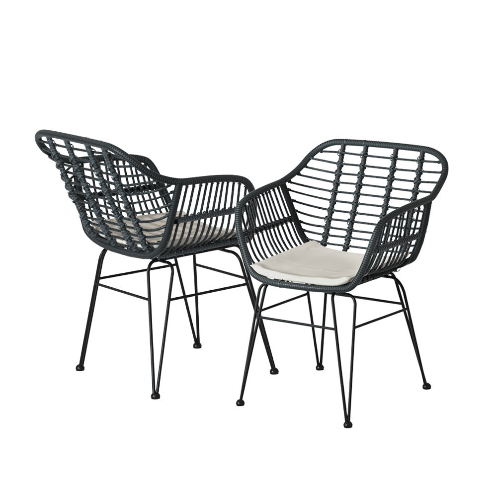 3PC Outdoor Furniture Bistro Set | Lounge Setting | Table Chairs | Cushion Patio | Grey