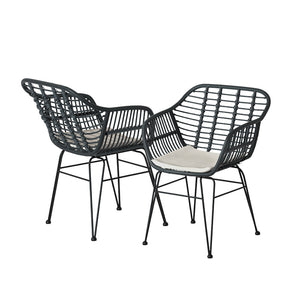 3PC Outdoor Furniture Bistro Set | Lounge Setting | Table Chairs | Cushion Patio | Grey