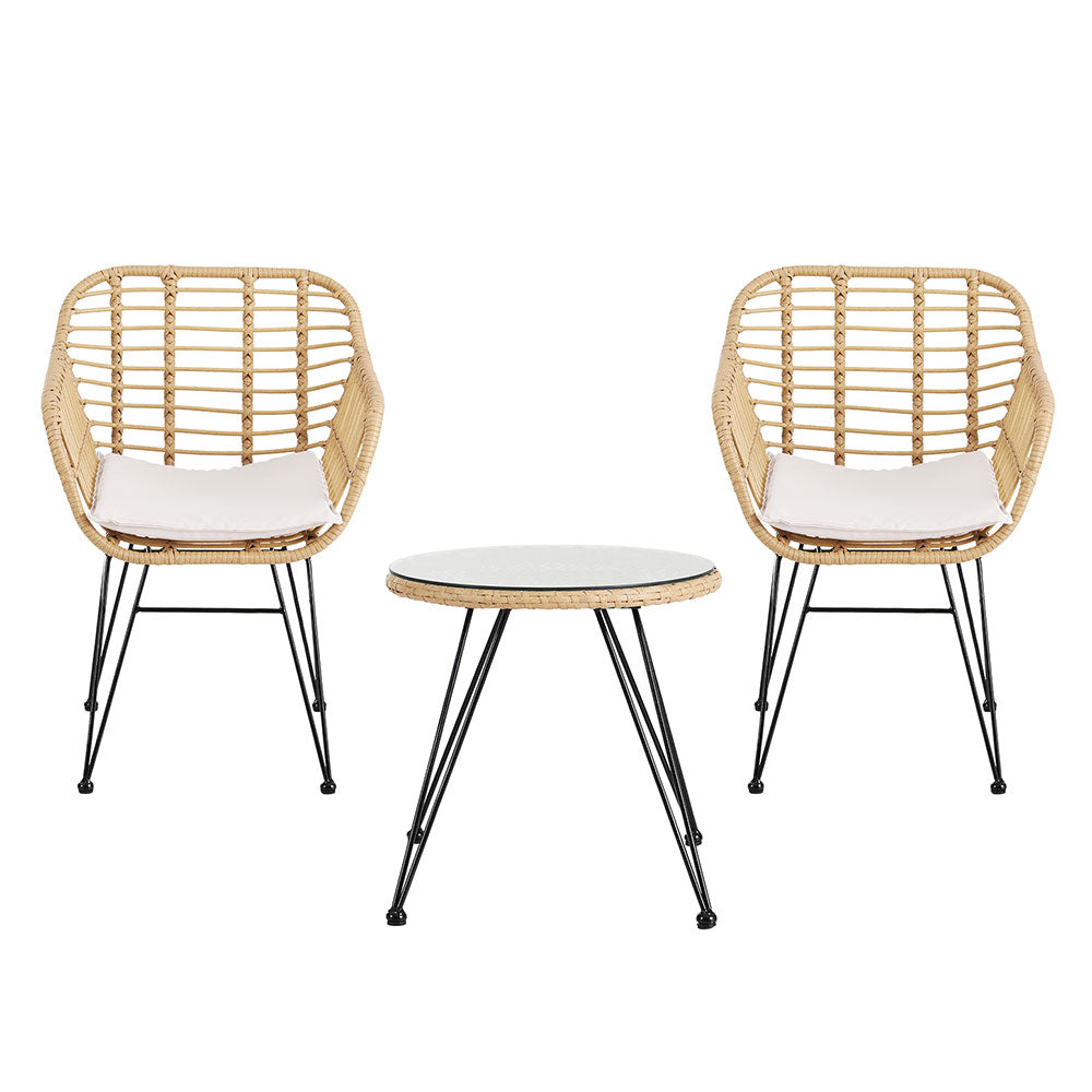 Gardeon Outdoor Furniture Bistro Set | 3PC | Lounge Setting Table Chairs | Cushion Patio | Grey