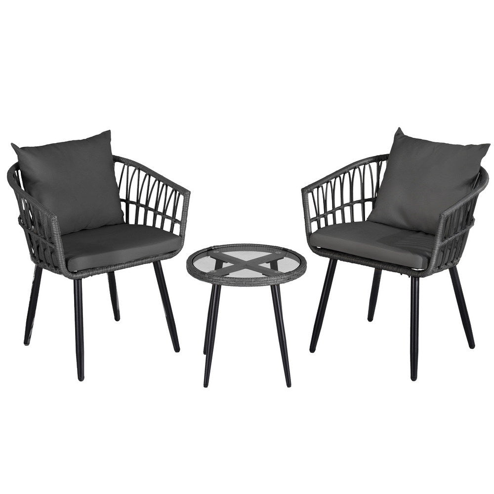 Outdoor Bistro Set 3pc | Table + 2 Chairs | Patio Lounge Setting | Grey