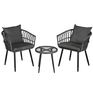 Outdoor Bistro Set 3pc | Table + 2 Chairs | Patio Lounge Setting | Grey