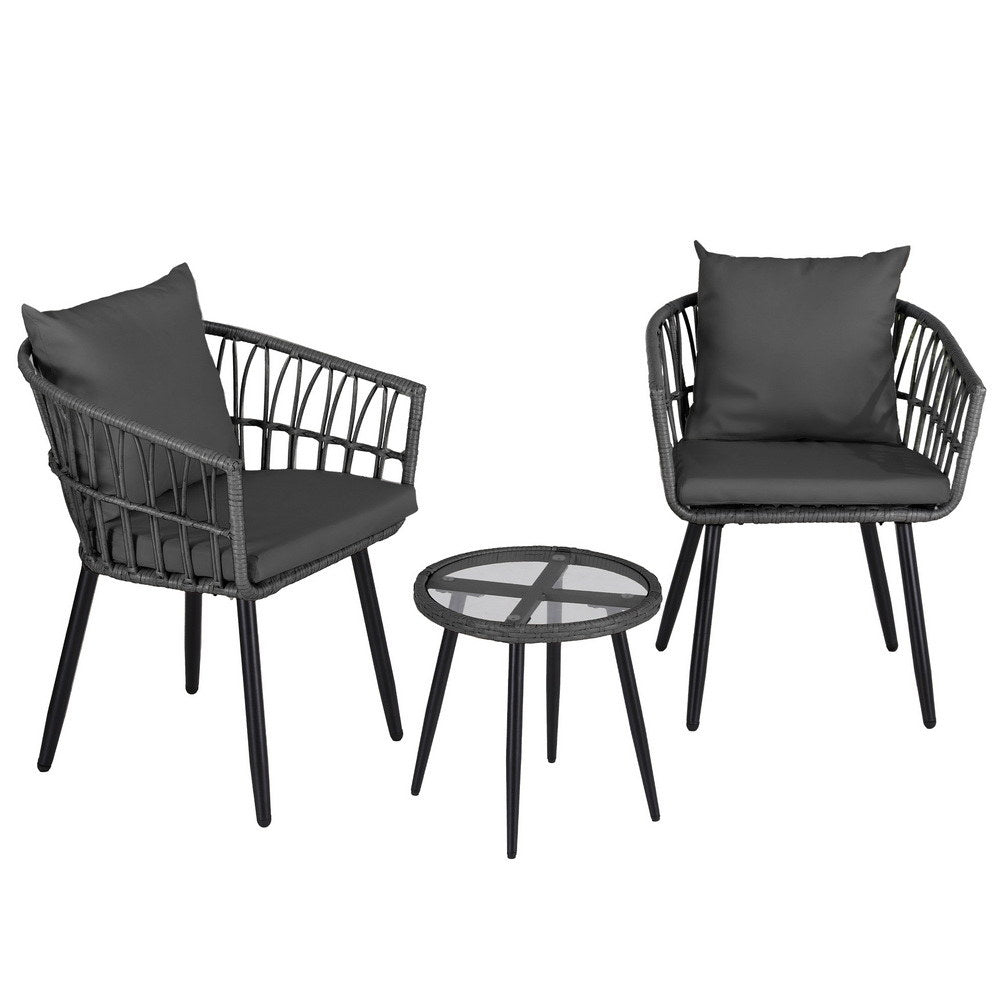 Outdoor Bistro Set 3pc | Table + 2 Chairs | Patio Lounge Setting | Grey