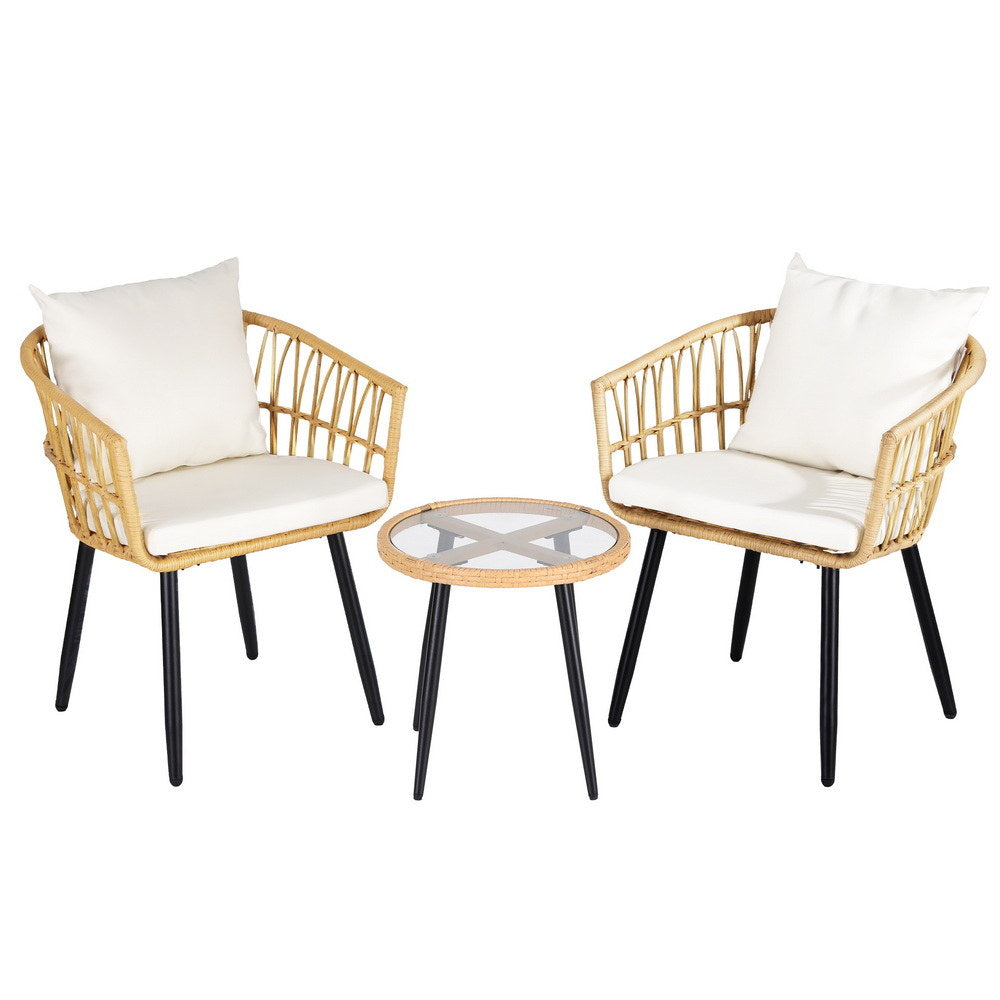Outdoor Bistro Set 3pc | Table + 2 Chairs | Patio Lounge Setting | Natural