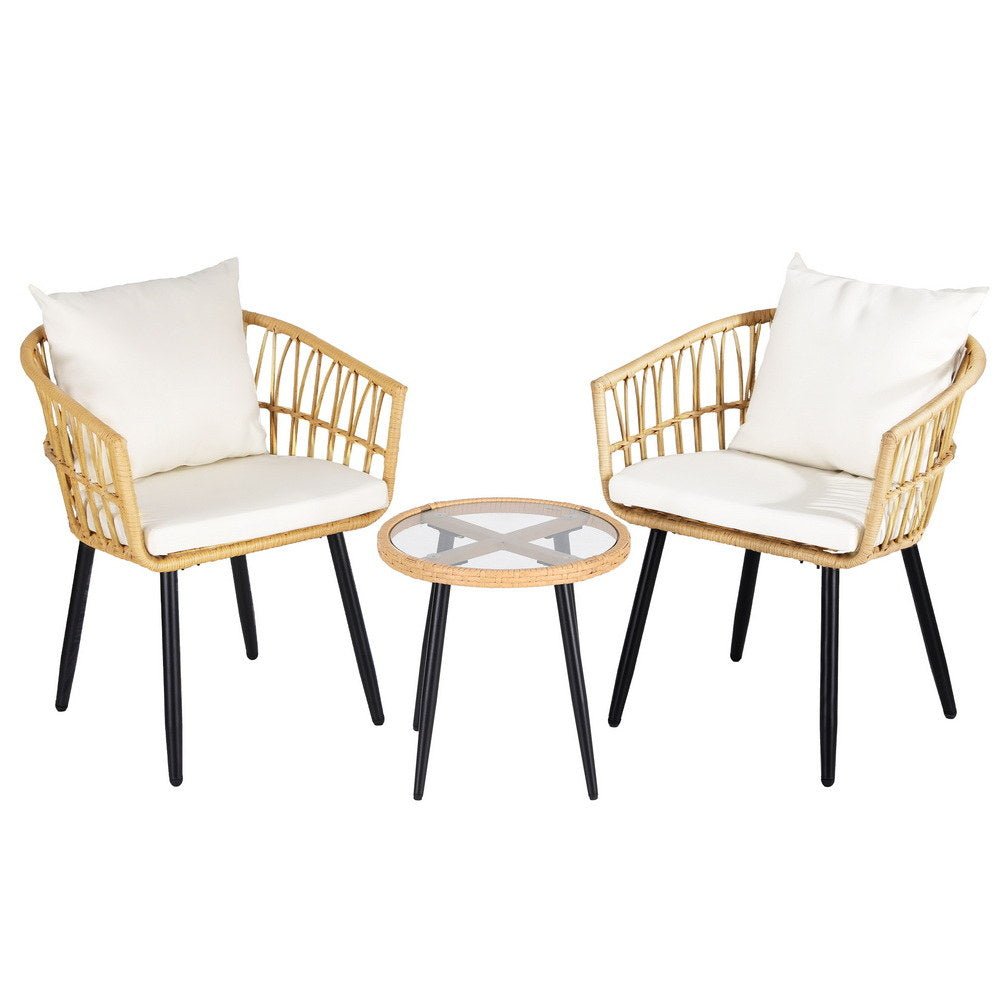 Outdoor Bistro Set 3pc | Table + 2 Chairs | Patio Lounge Setting | Natural