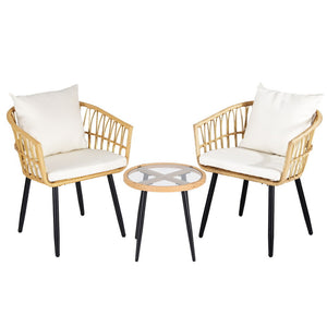 Outdoor Bistro Set 3pc | Table + 2 Chairs | Patio Lounge Setting | Natural